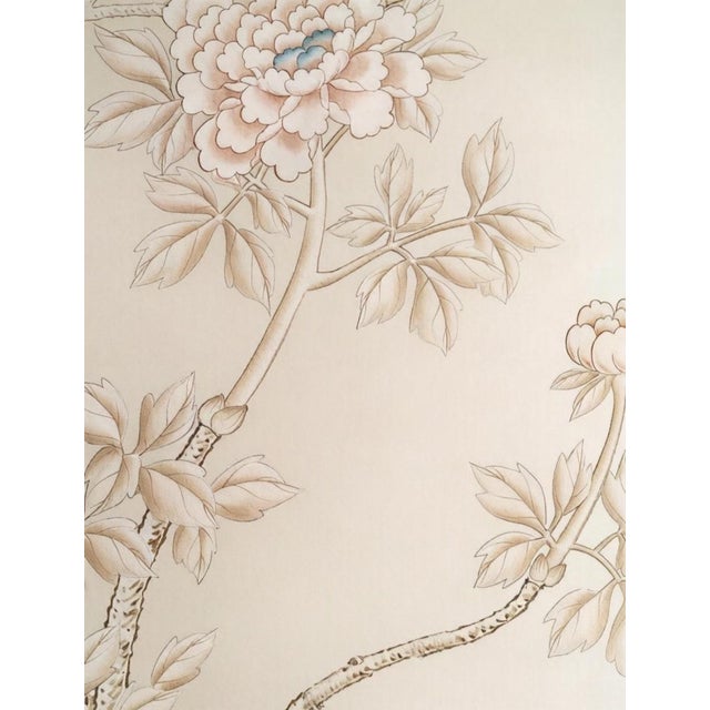 Luxury Hand Painted Silver Foil Wallpaper With Floral & Bird Design, Elegant Chinoiserie Botanical Wallcovering, Custom Oriental Interior Mural For Sale - Image 9 of 10