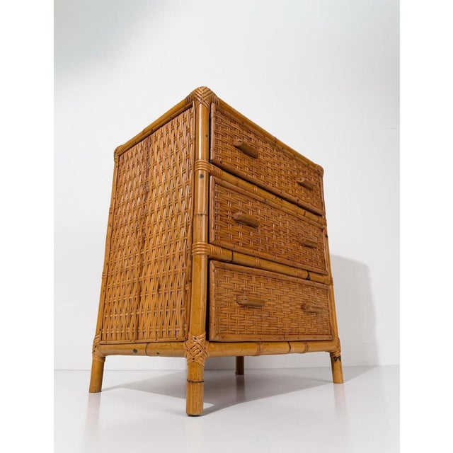 Mid-Century Italian Bedside Chest in Woven Cane, Rattan and Bamboo, 1960s For Sale - Image 4 of 18