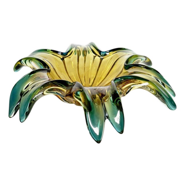 Large Italian Green Art Glass Ashtray, 1960s For Sale