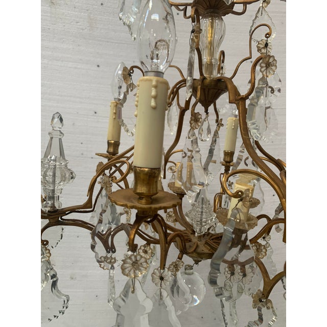 Louis XV Style Cage Chandelier in Bronze with Glass Pendants, 20th Century For Sale - Image 4 of 12