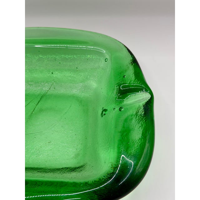 Mid-Century Modern Vintage Emerald Art Glass Ashtray, Handblown Catchall Bowl, Mid Century Decor For Sale - Image 3 of 5