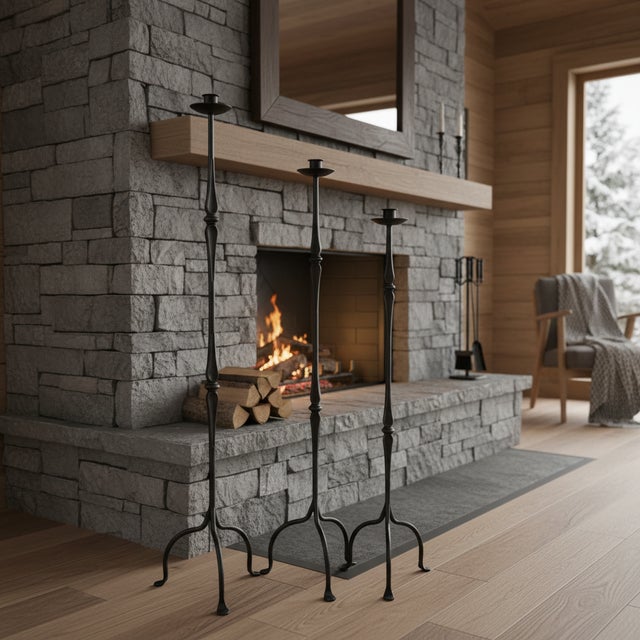 The Architectural Spindle Trio: Floor Candelabra Set ️ Make a statement with height and refined simplicity. The Hand-...