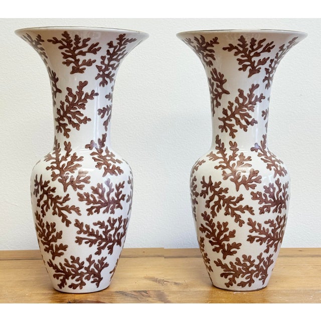 Vintage Porcelain Urns With Coral Motif, a Pair For Sale In Kansas City - Image 6 of 11