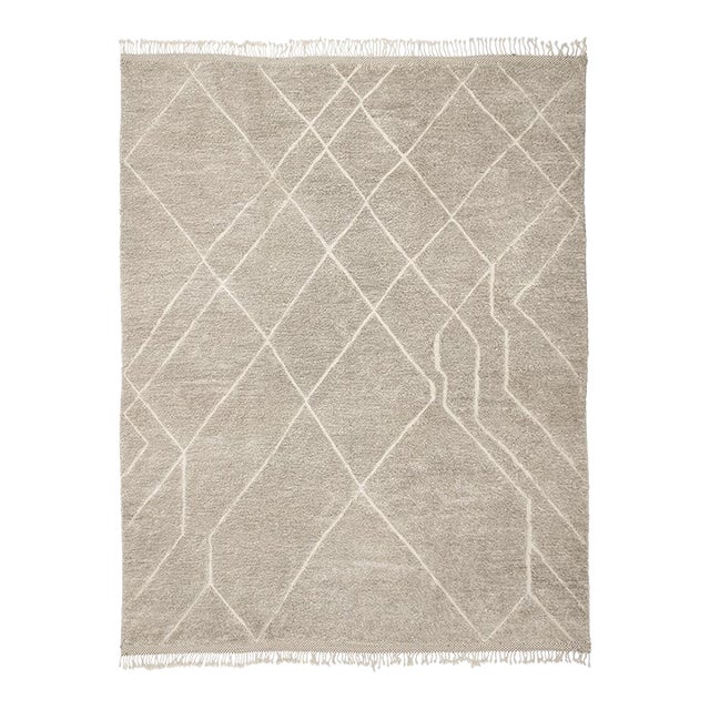 Oversized Geometric Line Hand-Knotted Wool Rug | 15'0" X 11'7" | One of a Kind For Sale