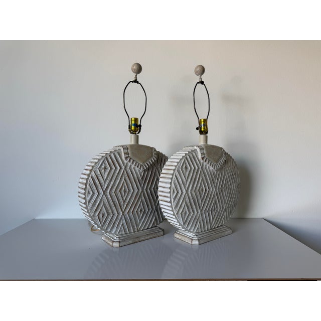 1980s 1980’s Vintage Postmodern Geometric Plaster Table Lamps – A Pair For Sale - Image 5 of 13