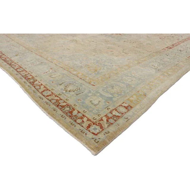 Distressed Antique Persian Khorassan Rug with Modern Rustic Cotswold Cottage Style 09'10 x 13'04. With a timeless...