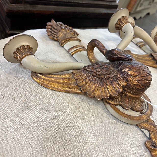 Pair of French 19th Century Carved Swan Sconces For Sale - Image 12 of 12