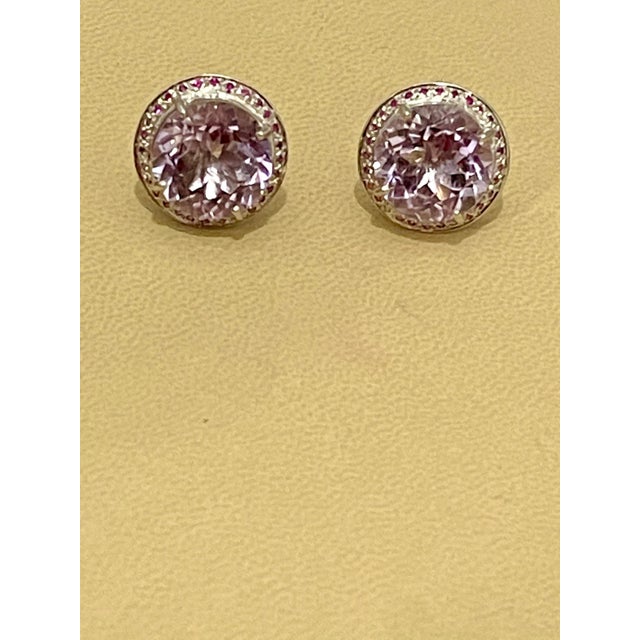 Modern 24 Ct Round Natural Pink Amethyst Earrings 18 Karat White Gold Post Backs For Sale - Image 3 of 8