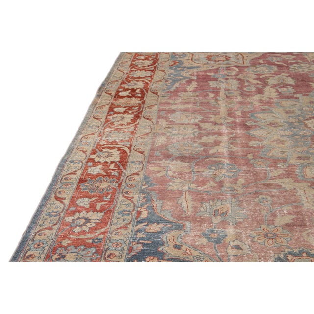 Blue Antique Persian Tabriz Red and Blue Handmade Medallion Floral Wool Rug For Sale - Image 8 of 10