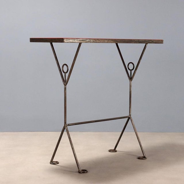 Red Console Table with Red Lacquered Wood Top, 1990s For Sale - Image 8 of 9