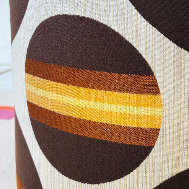 Brown Mushroom Ottoman in Mid Century Vintage Fabric - Brown and Yellow Circles For Sale - Image 8 of 12