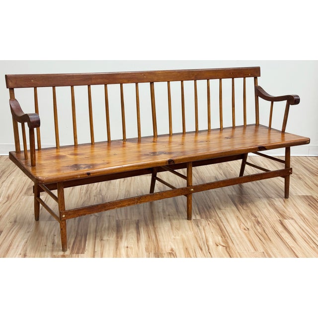 Antique Wood Spindle Back Deacons Bench For Sale - Image 4 of 16