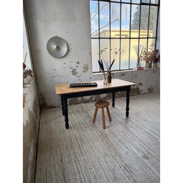 Oak Farmhouse Table with Black Turned Legs, 1950s For Sale - Image 10 of 18