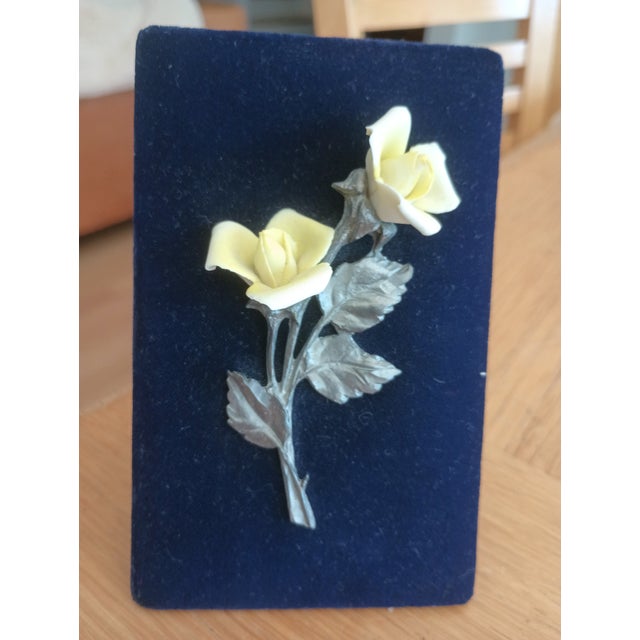 1970 Vintage Capodimonte Porcelain Yellow Roses with Bronze Metal Stems and Leaves Vintage porcelain Capodimonte figurine...