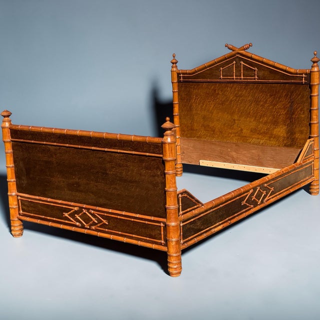A beautiful turned maple with Birds Eye panels bed frame. Bamboo applied decorated accents on headboard , footboard and...