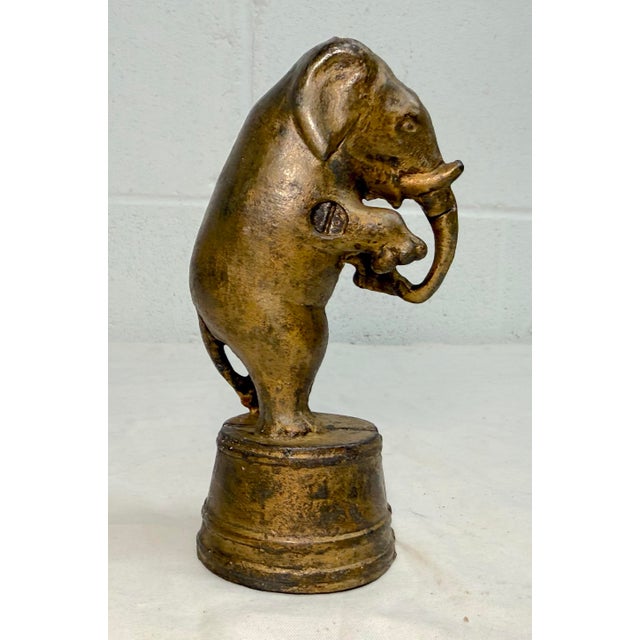American Antique 1900s Ac Williams Hand Painted Cast Iron Gold Circus Elephant Still Bank For Sale - Image 3 of 9
