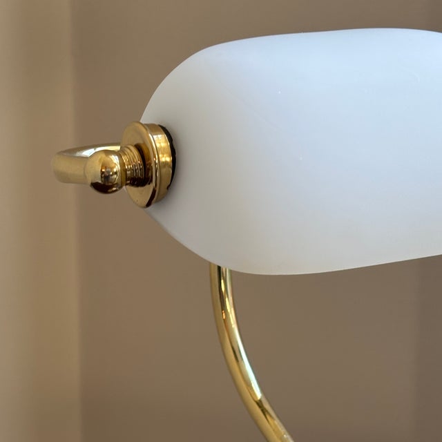 Late-20th Century Mini Banker's Task Lamp W/ Frosted Glass Shade For Sale - Image 11 of 17