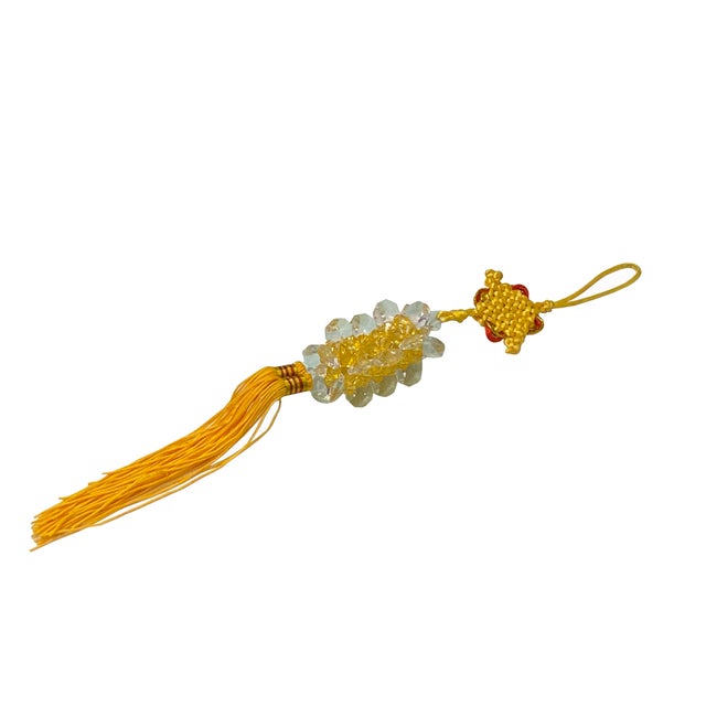 Asian Golden Yellow Clear Resin Crystal Cut Beads Tassel Art For Sale - Image 3 of 8