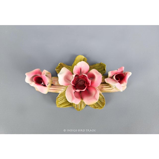 Pink Magnolia Flowers on the Branch Vintage Porcelain Figurine This elegant small flower composition is made from bisque...