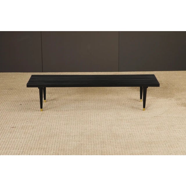 Mid-Century Modern Mid-Century Modern Slatted Wood Bench or Table W Brass Sabots, Refinished, 1960s For Sale - Image 3 of 15