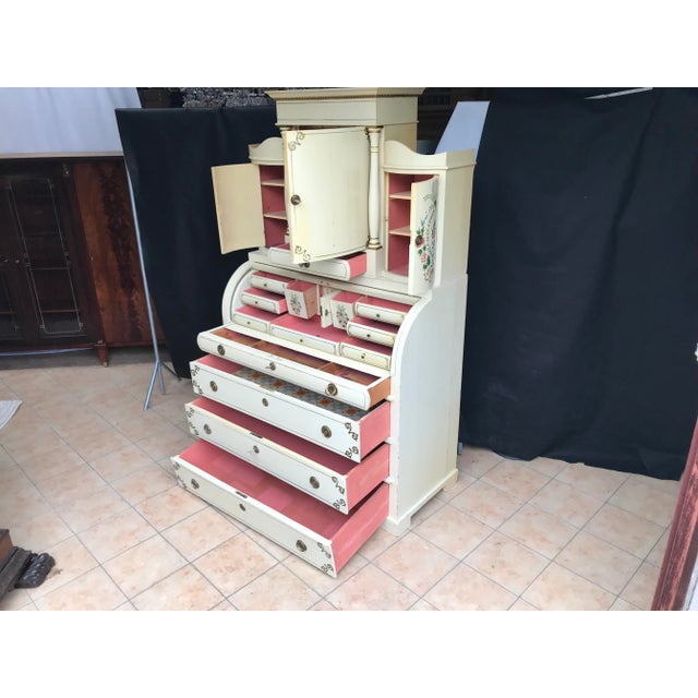 19th Century Scandinavian Hand-Painted Ecru Secretary Desk For Sale - Image 16 of 18