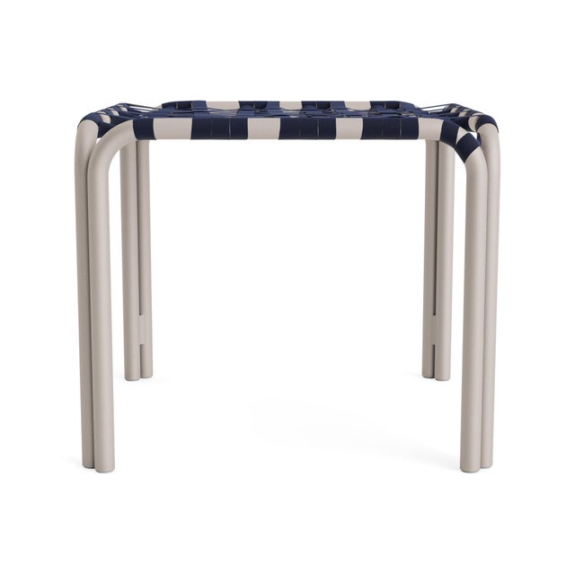 Brown Jordan Brown Jordan Kantan Aluminum Stacking Stool/Occasional Table, Suncloth Lace, Dove frame with Marine fabric For Sale - Image 4 of 11