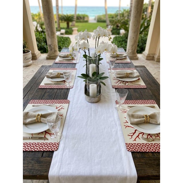 Vintage Italian Placemats With Red Coral and Geometric Border - Set of 6 For Sale - Image 10 of 10
