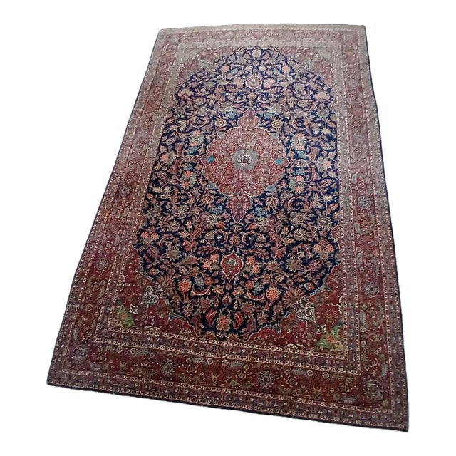 Late 20th Century Persian Hand-Knotted Rug – Rich Navy Field With Intricate Floral Medallion For Sale