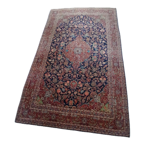 Late 20th Century Persian Hand-Knotted Rug – Rich Navy Field With Intricate Floral Medallion