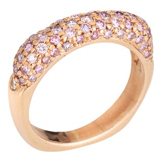 Mid 20th Century Pave Pink Sapphire Square Stacking Band 14k Rose Gold Ring Size 5.25 For Sale