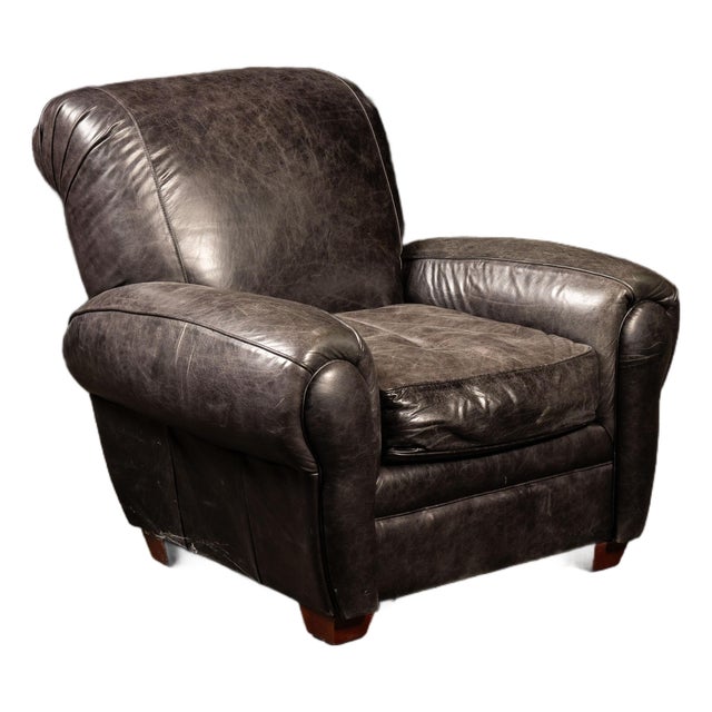 Vintage Leather Lounge Armchair in Black by Klaussner For Sale