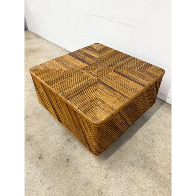 1980s Petite Square Pencil Reed Coffee Table For Sale - Image 4 of 5