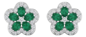 Natural 1.52cts Emerald & 0.56cts Diamond Earring in 14k White Gold