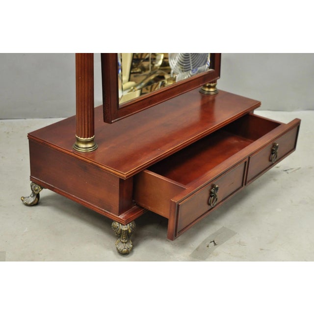 Wood Bombay Company Cherry Wood Victorian Style Standing Cheval Mirror With Drawer For Sale - Image 7 of 18