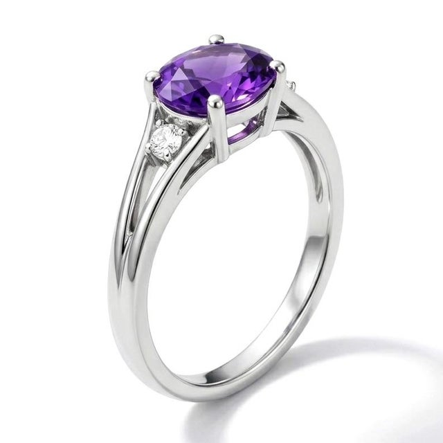 Contemporary Amethyst Engagement Ring, 925 Silver Amethyst Cubic Zirconia Ring, Purple Gemstone Ring Us 7 For Sale - Image 3 of 3