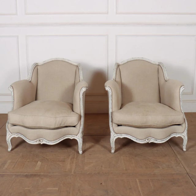 Textile Set of Swedish Armchairs in Linen For Sale - Image 7 of 7