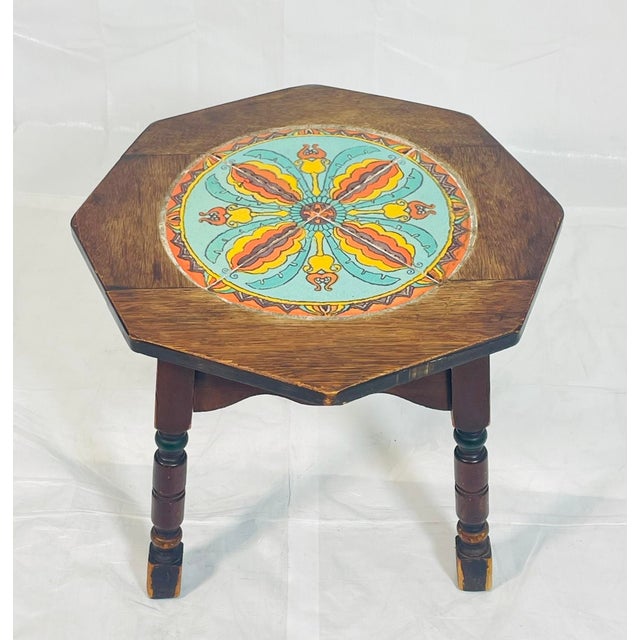 Brown 1920s California Spanish Revival Tile Top Octagonal Side Table For Sale - Image 8 of 9