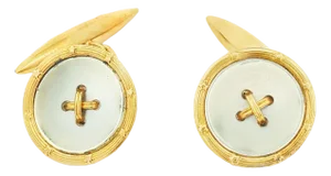 Mid 20th Century 18k Yellow Gold Mother of Pearl Button Style Cufflinks, A Pair