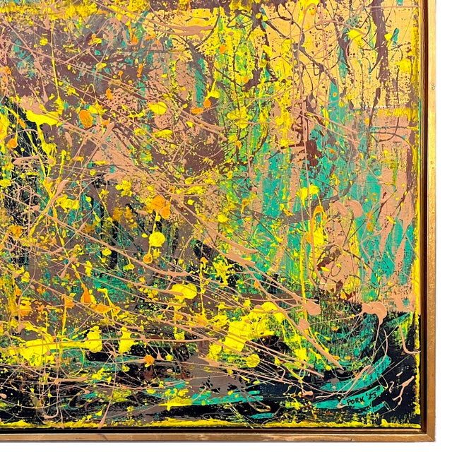 2020s Vibrant Modern Abstract Drip Painting - Framed - Signed For Sale - Image 5 of 11