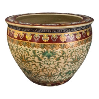 Vintage Hand Painted Koi-Fish Asian Chinoiserie Fishbowl Jardinière Planter For Sale