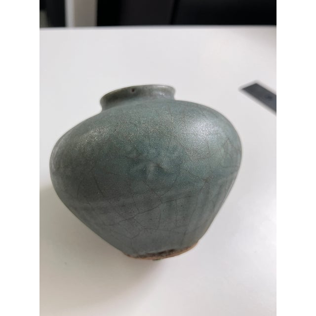 18th Century Antique Miniature Celadon Pot, Gray-Blue Glaze For Sale - Image 5 of 6