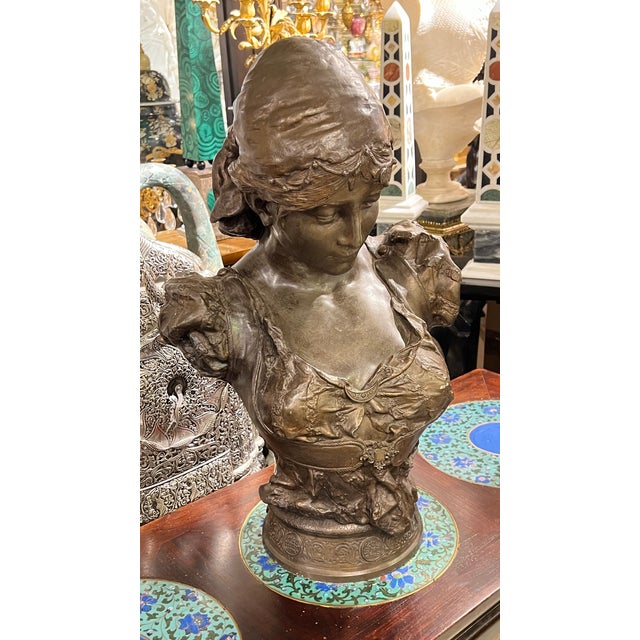 Antique French Orientalist Bust Sculpture of a Courtesan After Clement Steiner For Sale - Image 9 of 11