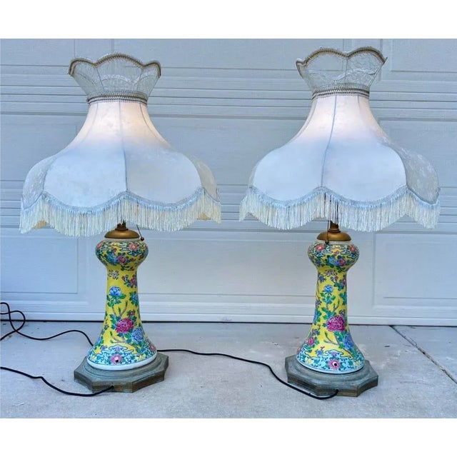 Monumental Pair of Early 19th-Century Chinese Famille Rose Porcelain Vase Lamps For Sale - Image 4 of 12