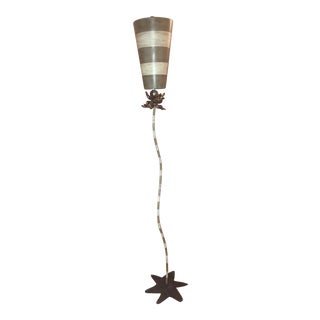Flambeau Floor Lamp With Striped Base and Shade For Sale