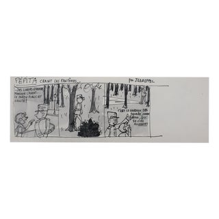 Jean Effel, Nugget Shoe Polish, Pepita Afraid of Ghosts, Ink and Graphite on Paper For Sale
