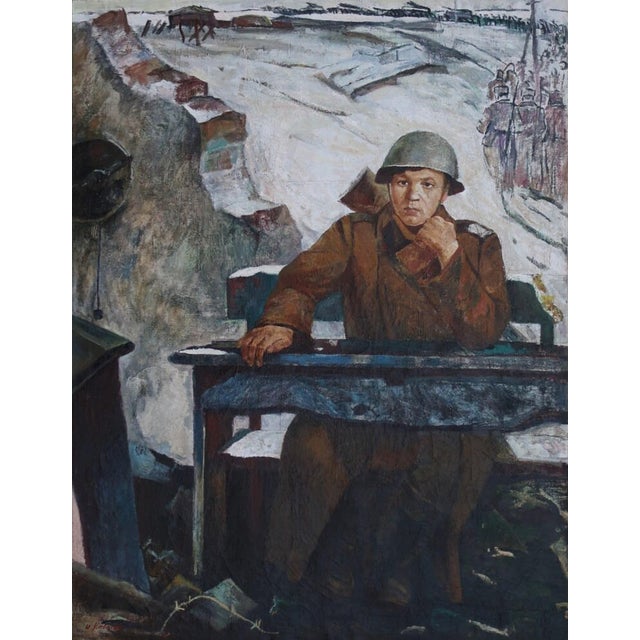 Original Soviet Art Oil Painting: Soldier Portrait, Ukrainian Artist 153-117 For Sale