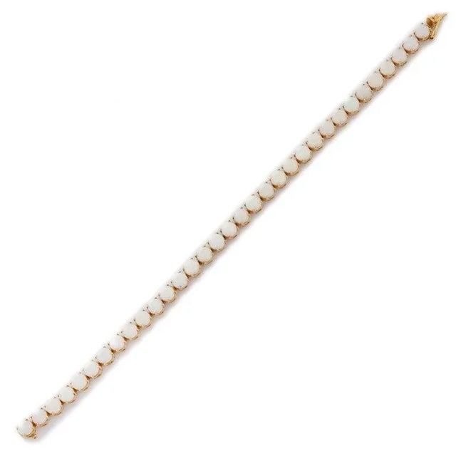 Art Deco 18 Karat Solid Yellow Gold 5mm Round Cut White Opal Tennis Bracelet For Sale - Image 3 of 5