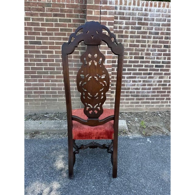 Pair of Antique Anglo-Dutch 19th Century Walnut Carved High Back Hall Chairs For Sale - Image 10 of 12