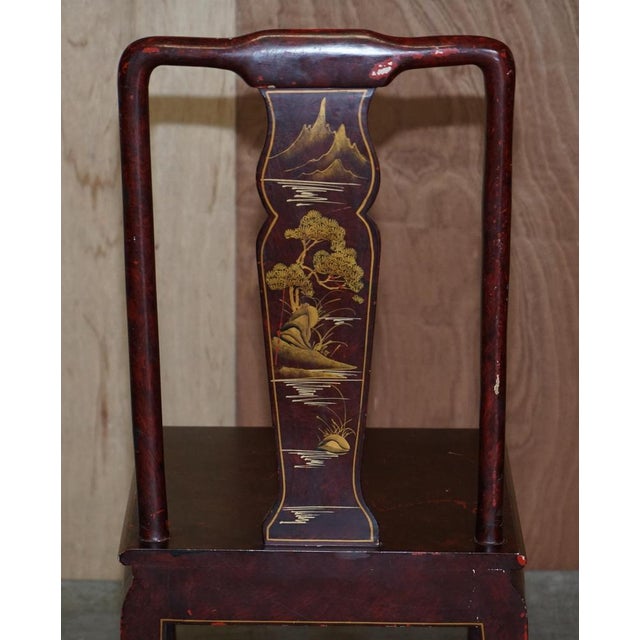 Antique Chinese Red Hand Painted Chair in Sold Wood For Sale - Image 14 of 17