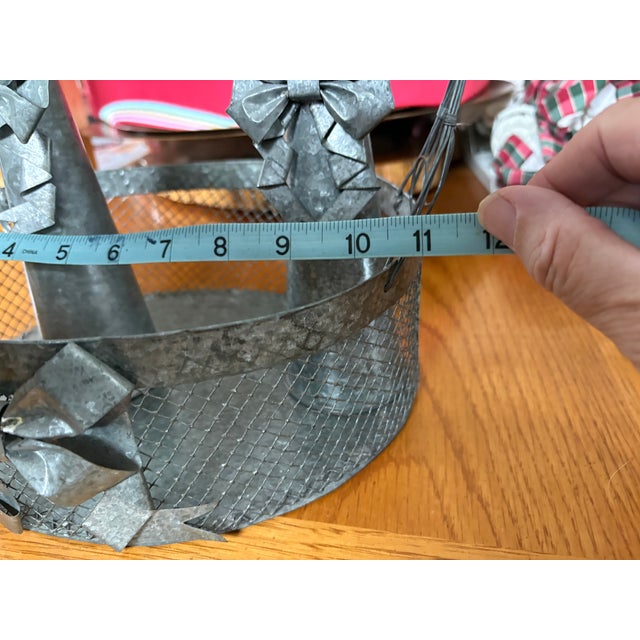 1990s 1990s Handcrafted Philippine Galvanized Metal Bow Candleholders & Heart Basket – 3 Pc Set For Sale - Image 5 of 8
